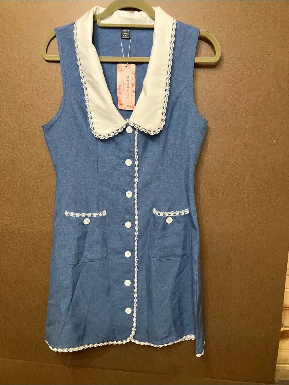 SHEIN Blue Sleeveless Dress with White Peter Pan Collar - Picture 8 of 8